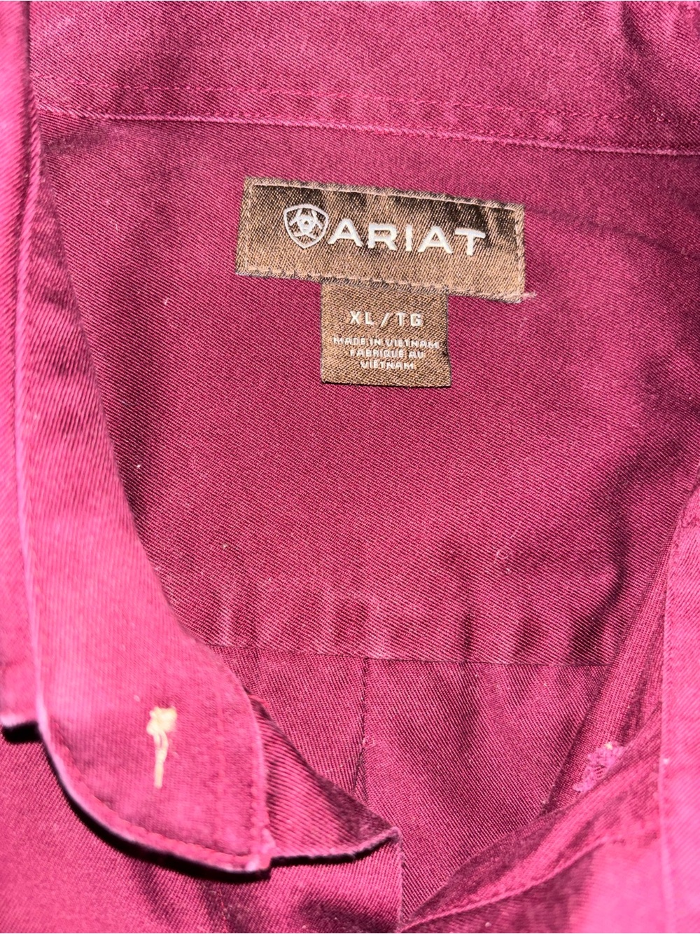Ariat Men’s XL Burgundy/Maroon Solid Long Sleeve Button-Up Shirt Cotton Pockets